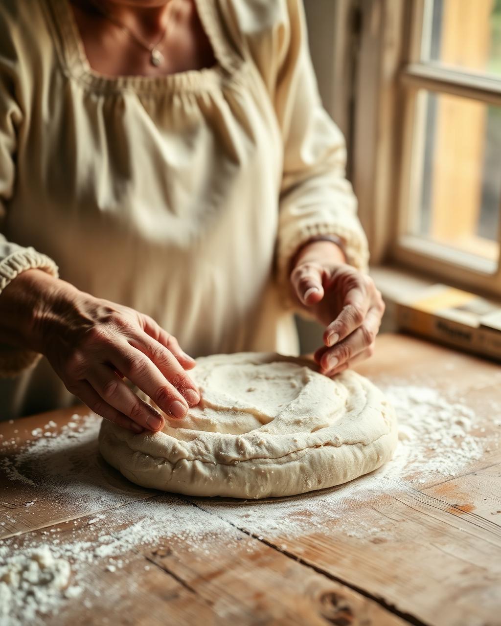 Χέρια που ζυμώνουν παραδοσιακό ζυμάρι